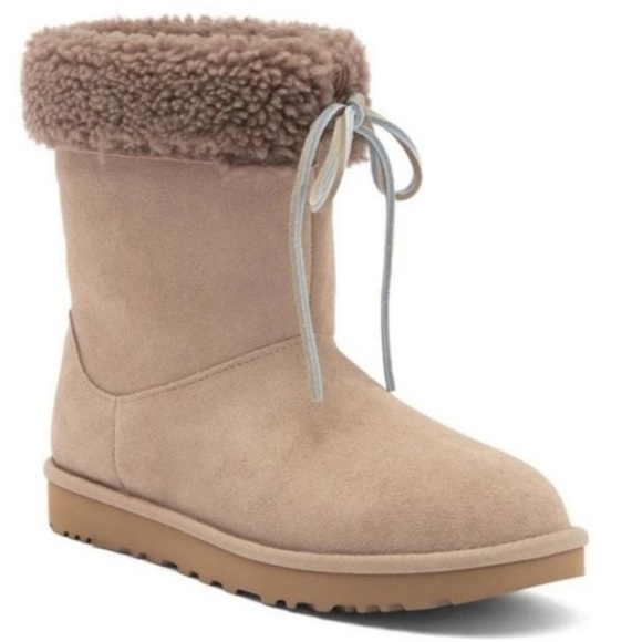 NWOT UGG Sarissa Dune Shearling Lined Short Suede Tan Boots-Size 7 - Picture 1 of 11